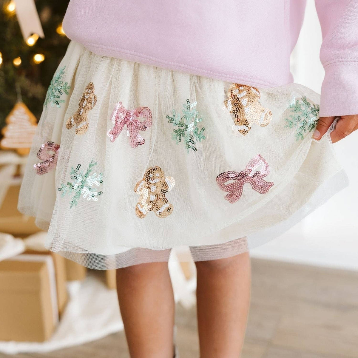 Sweet Wink - Gingerbread Sequin Christmas Tutu Skirt - Kids Clothing