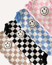 Lucky Panda Kids - Bubble Romper | Checkered Smiley Blue
