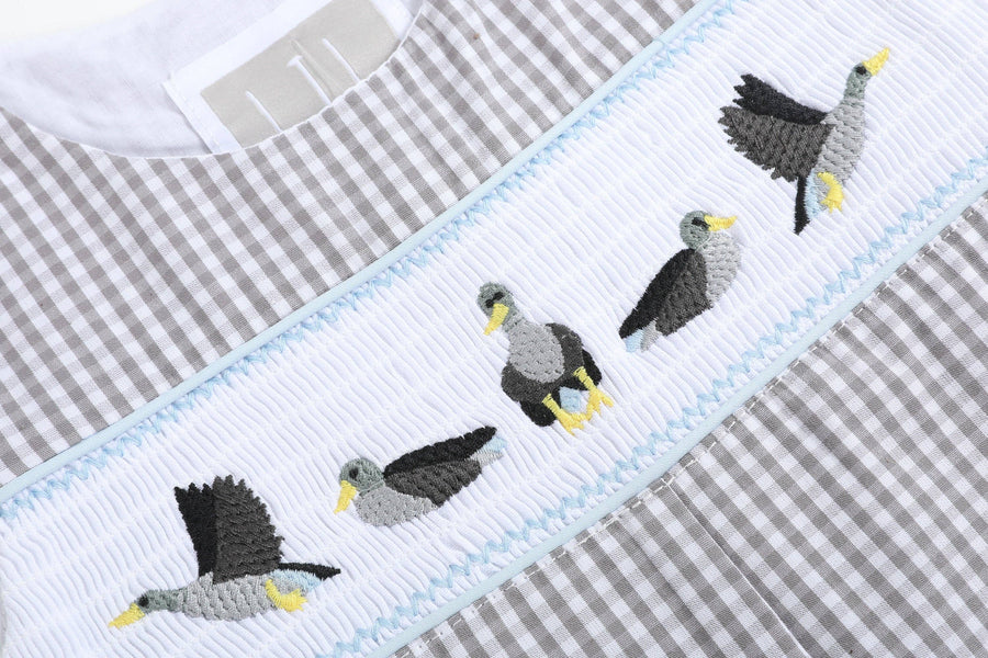 Lil Cactus - Light Gray Mallard Smocked Overalls