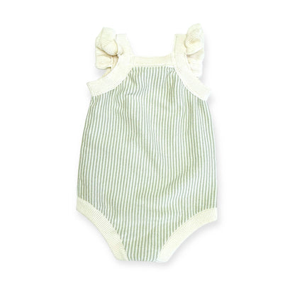 Viverano Organics - Cherry Stripe Embroidered Baby Ruffle Romper Set (Organic)