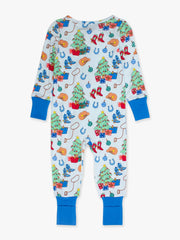 RuffleButts + RuggedButts - SoftSnooze™ Baby Bamboo Viscose Blue Yuletide Yeehaw Convertible One Piece Footie Pajama