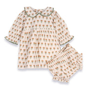 Viverano Organics - Ina Block Print Floral Baby Dress & Bloomer Set (Linen)