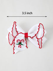 Rylee Faith Designs - Christmas Candy Cane Embroidered Bow Hair Clip