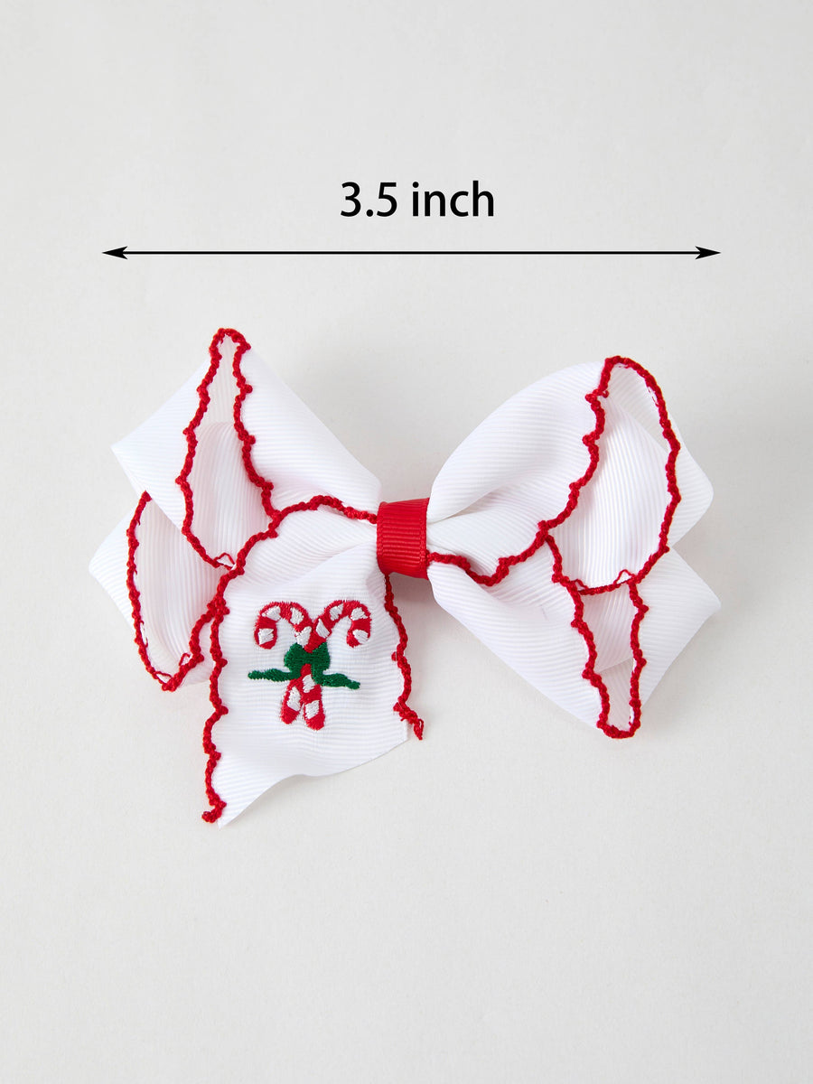 Rylee Faith Designs - Christmas Candy Cane Embroidered Bow Hair Clip