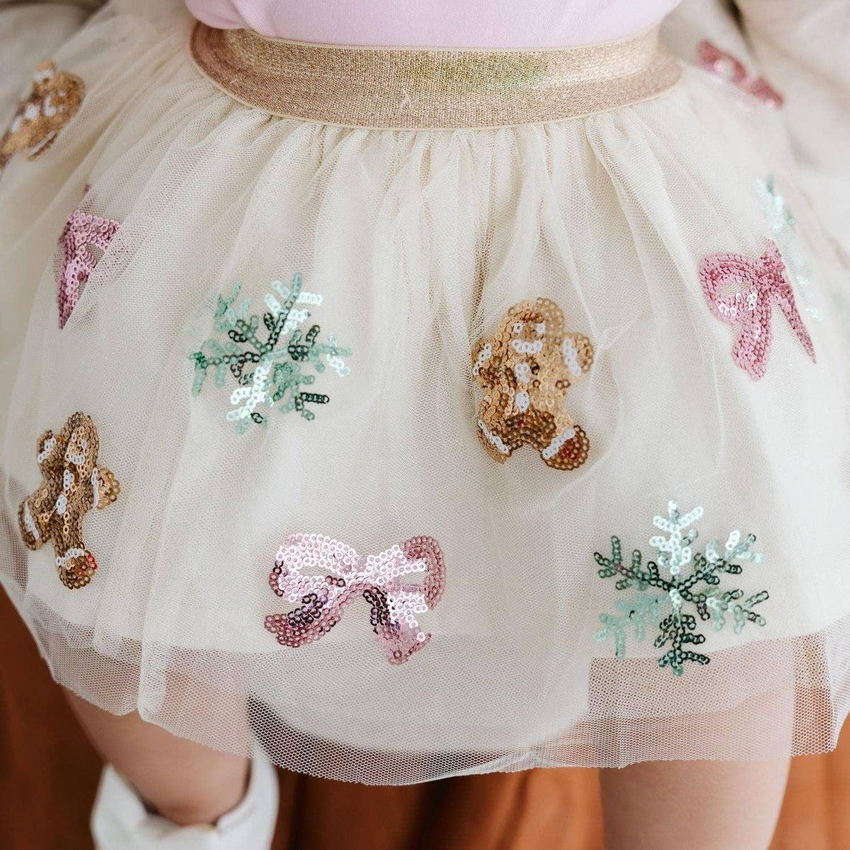 Sweet Wink - Gingerbread Sequin Christmas Tutu Skirt - Kids Clothing