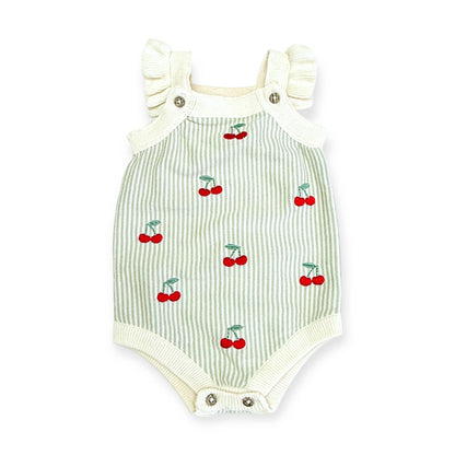 Viverano Organics - Cherry Stripe Embroidered Baby Ruffle Romper Set (Organic)