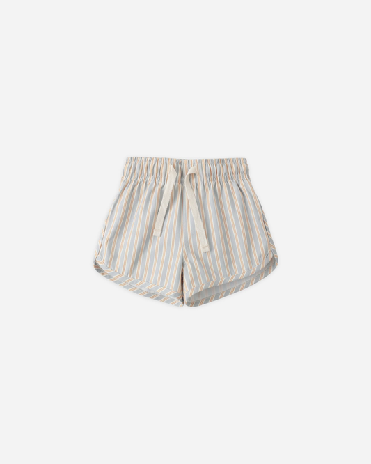 Quincy Mae - Swim Short Blue + Butterscotch Stripe