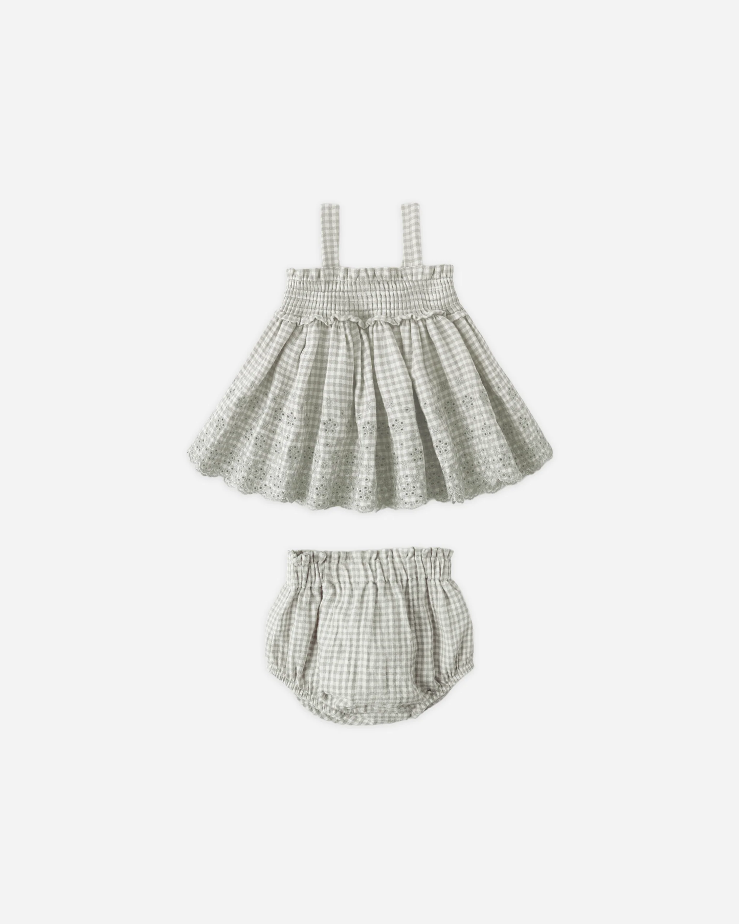 Quincy Mae - Mae Smocked Top + Bloomer Set Sage Gingham