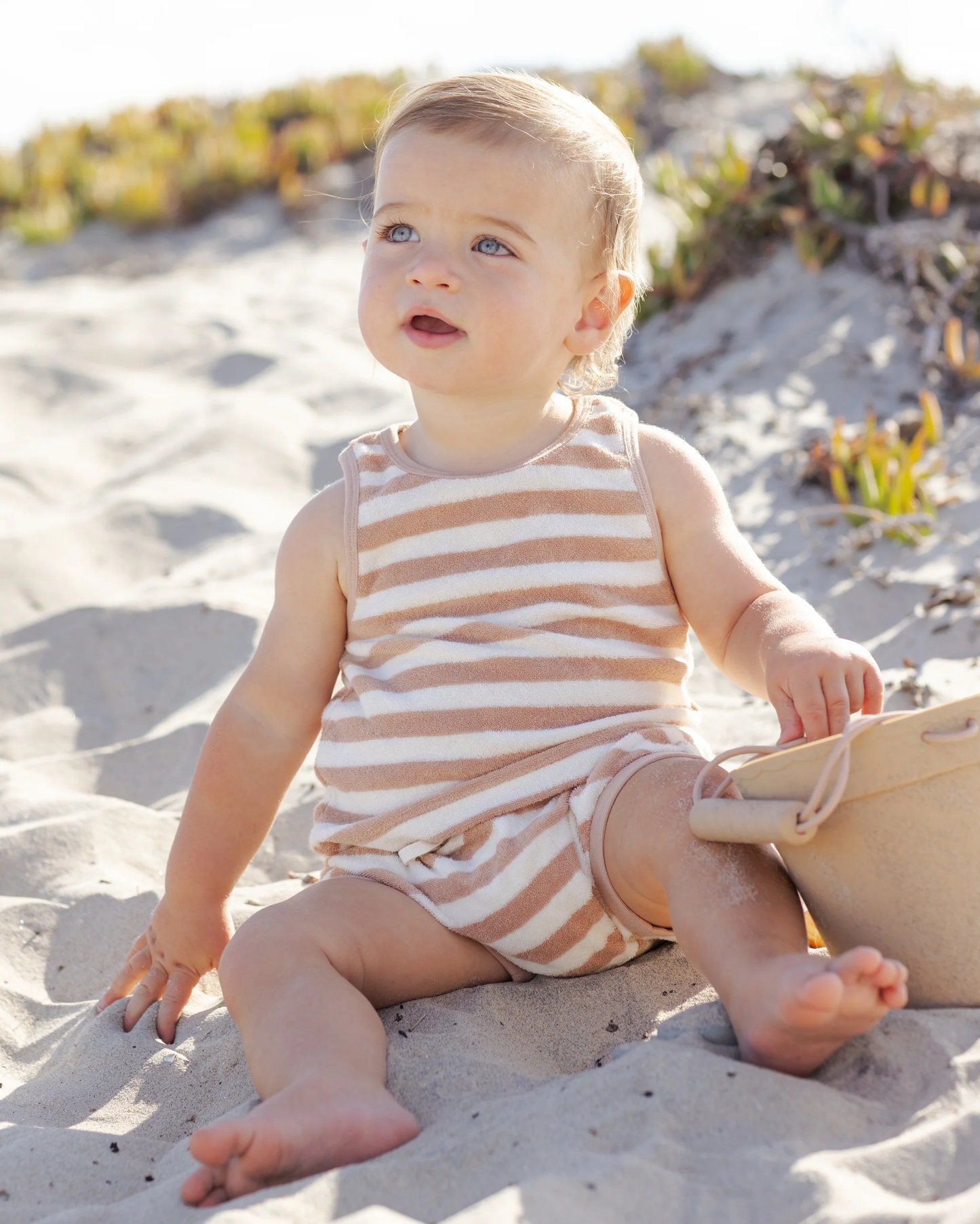 Quincy Mae - Terry Tank + Short Set Latte Stripe