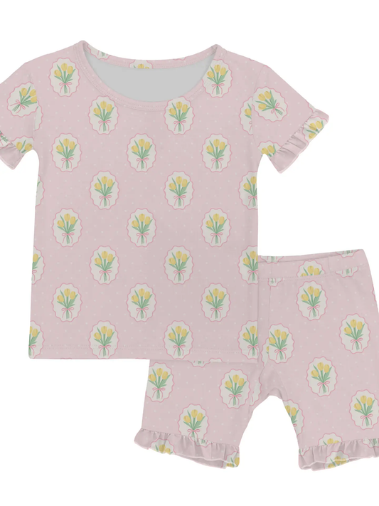 Goosies - Short Sleeve Pjs Fancy Tulips w/ Ruffles