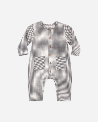 Quincy Mae - Pocketed Woven Jumpsuit Midnight Gingham