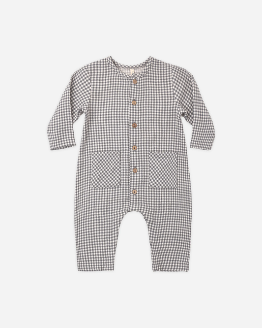 Quincy Mae - Pocketed Woven Jumpsuit Midnight Gingham