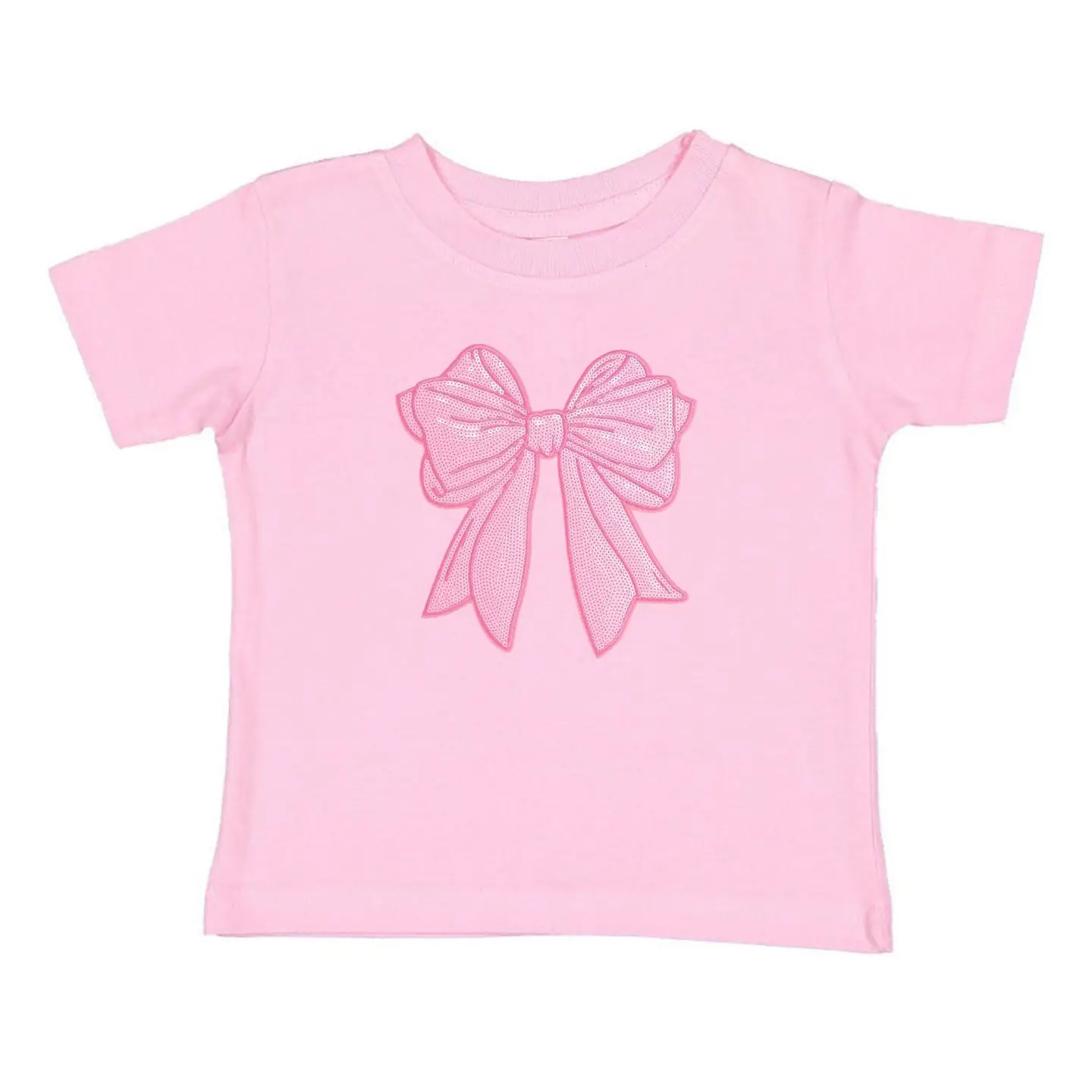 Sweet Wink - Pink Bow Sequin Patch Short Sleeve T-shirt