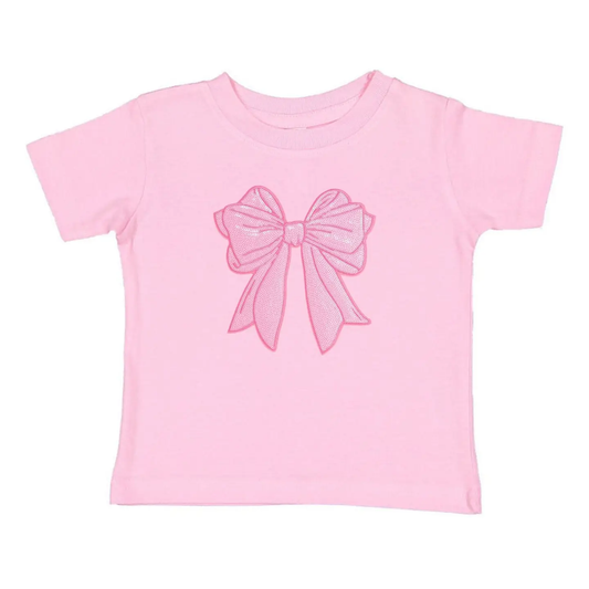 Sweet Wink - Pink Bow Sequin Patch Short Sleeve T-shirt