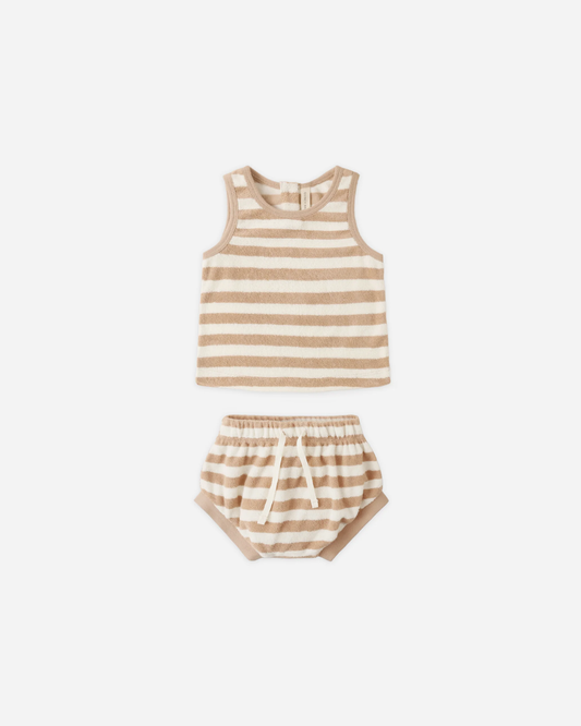 Quincy Mae - Terry Tank + Short Set Latte Stripe